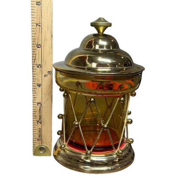 Schmid Bros Brass Glass Musical Box Candy Jar Drum Spoon Full Of Sugar MCM Japan - Picture 9 of 9